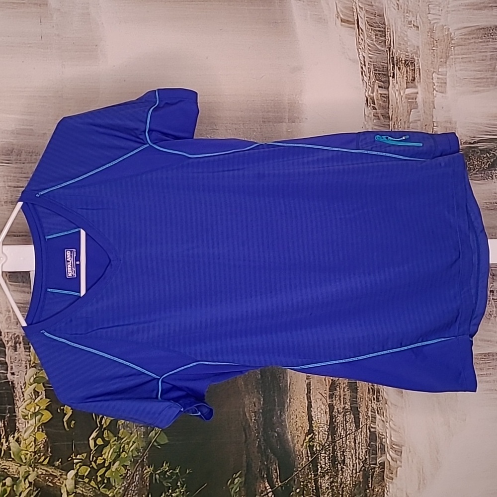 Kirkland Womens Small athletic lightweight short sleeve blue shirt zipper pocket